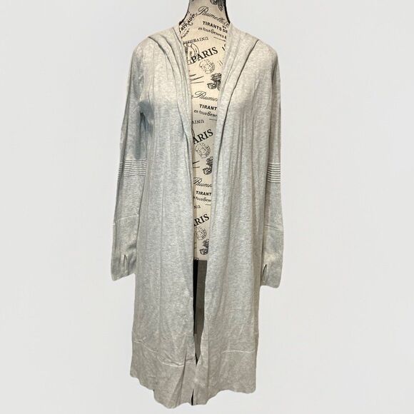 Athleta Hooded Cardigan Open Front Duster Light Grey Women’s Medium - Picture 3 of 12